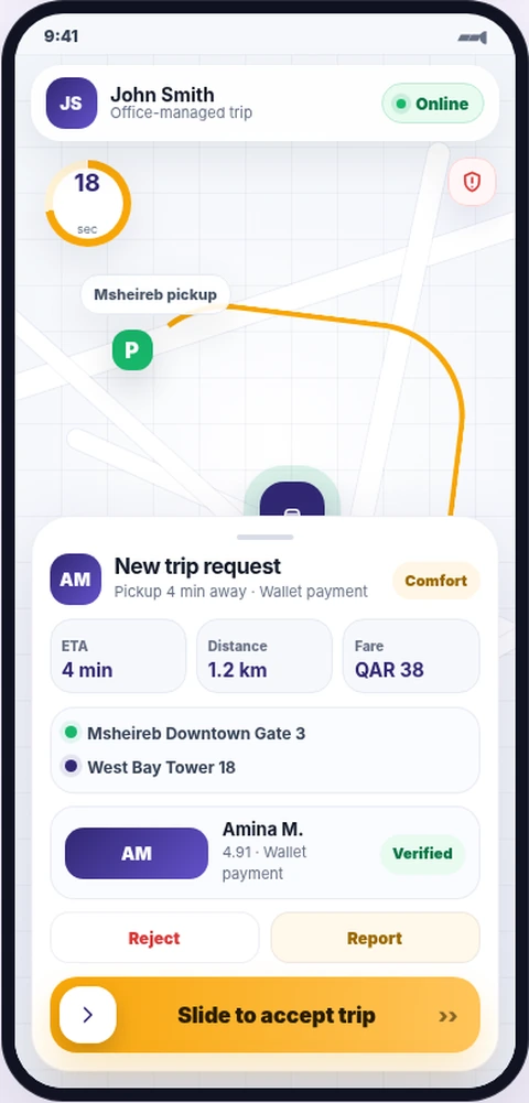 DriverX incoming trip request
