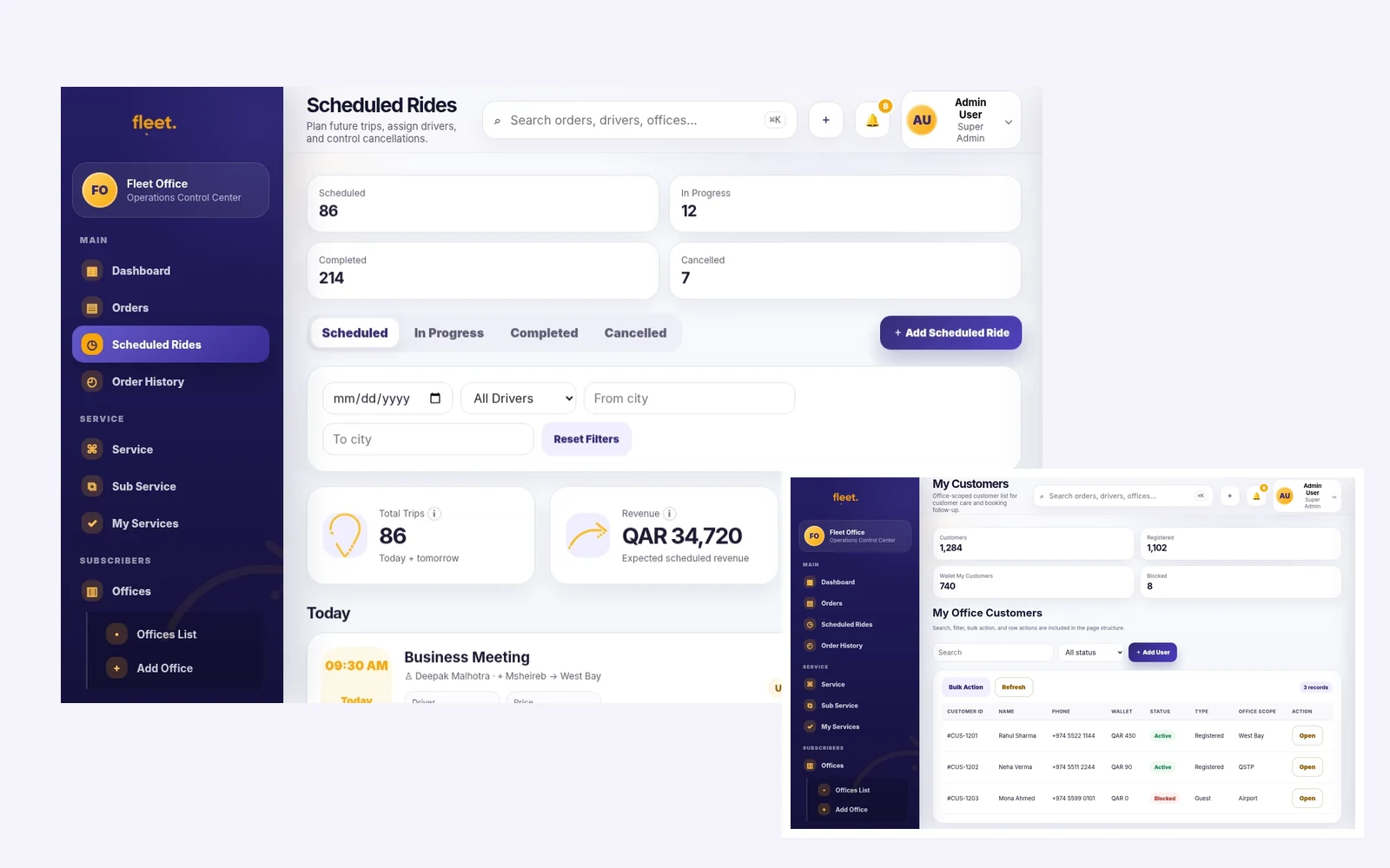 Fleet Office scheduled rides management