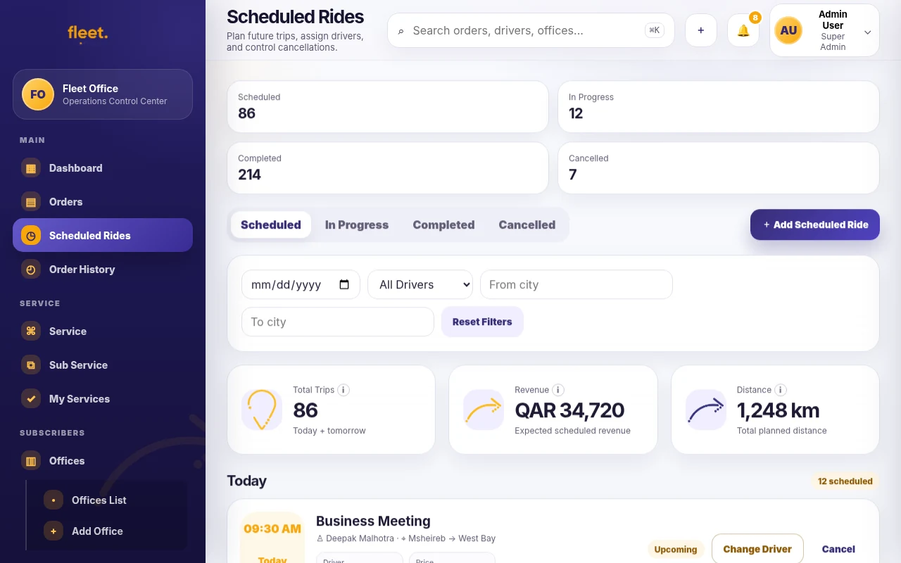 Fleet Office scheduled rides planning
