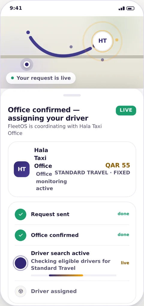 Fleet Ride request matching screen